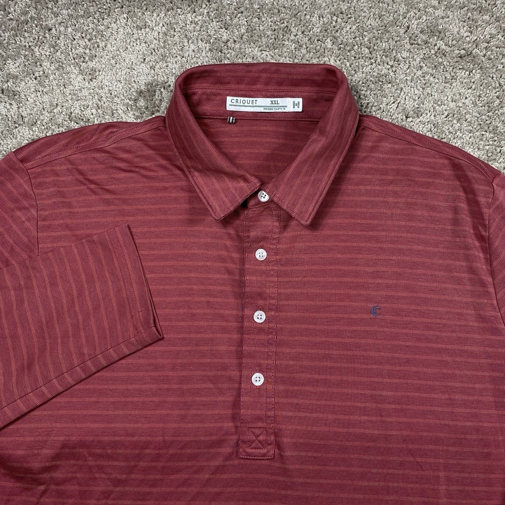 Criquet Shirt Men's‎ 2XL Long Sleeve Polo Red Pink Preppy Golf Striped Stretch